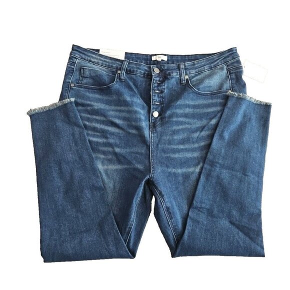 Nordstrom BP. Raw Hem Jeans Ladies Size 18 Dark Wash Button Front New With Tags - Picture 2 of 16